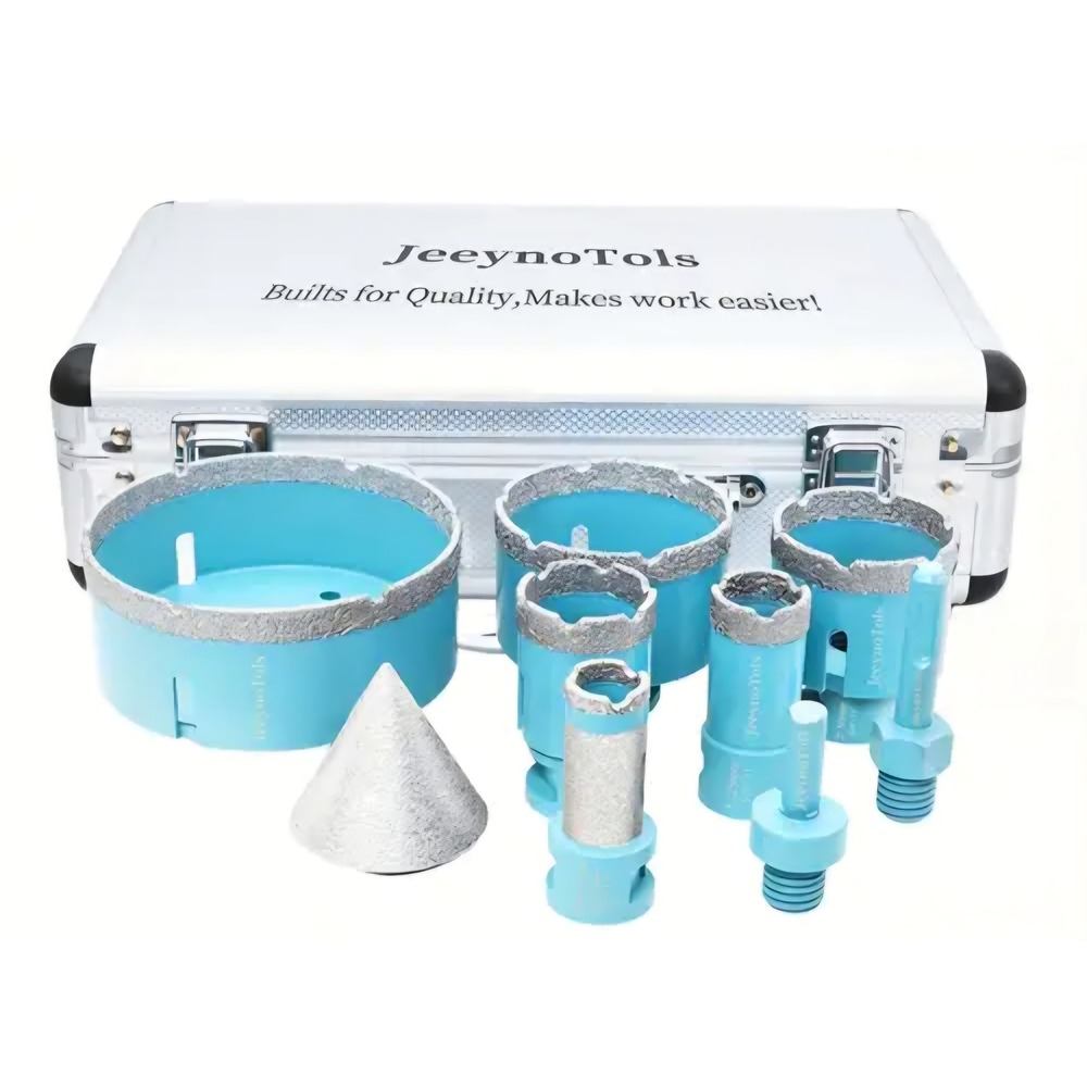 JeeynoTols 7pc Diamond Hole Saw Set for Tile Granite Marble 5/8-11 Thread Case